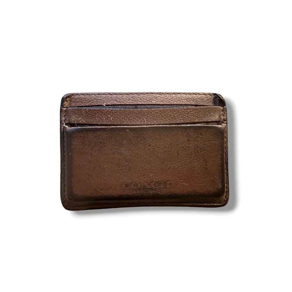 Coach Brown Leather Money Clip Wallet Card Case Mens Slim Bifold Minimalist EDC